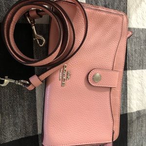 Coach Pink Leather Crossbody wallet purse.